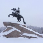 Bronze Horseman covered in snow